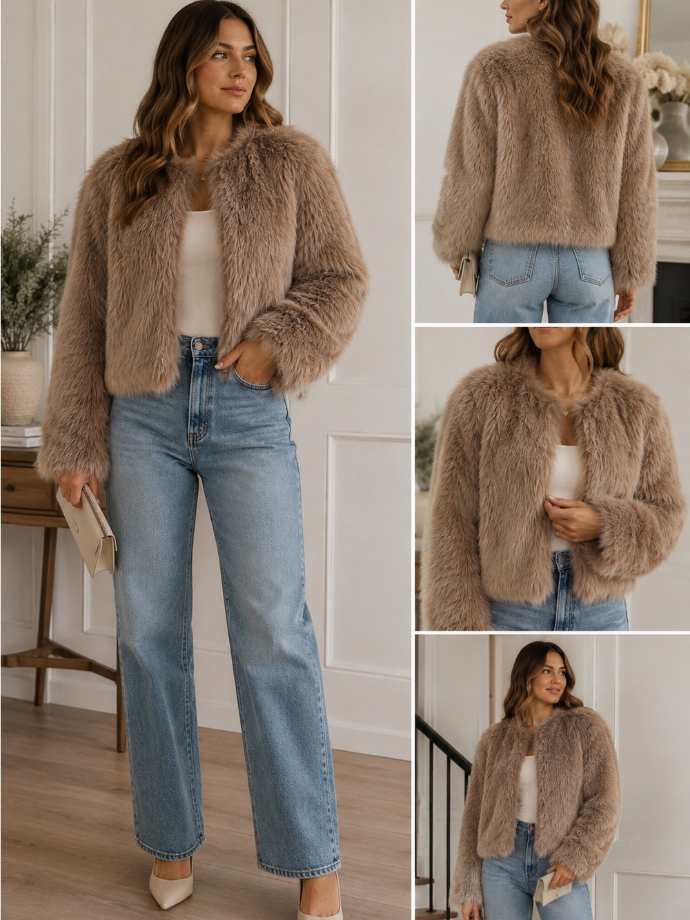 Carolina Belle Taupe Faux Fur Teddy Jacket